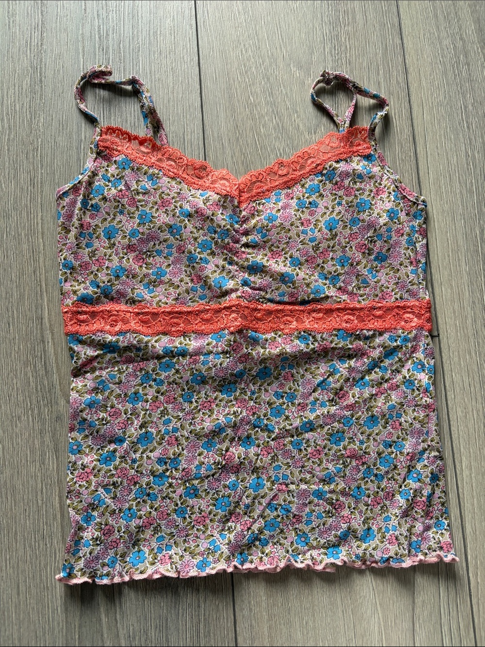 Vintage Lace trim mesh floral cami